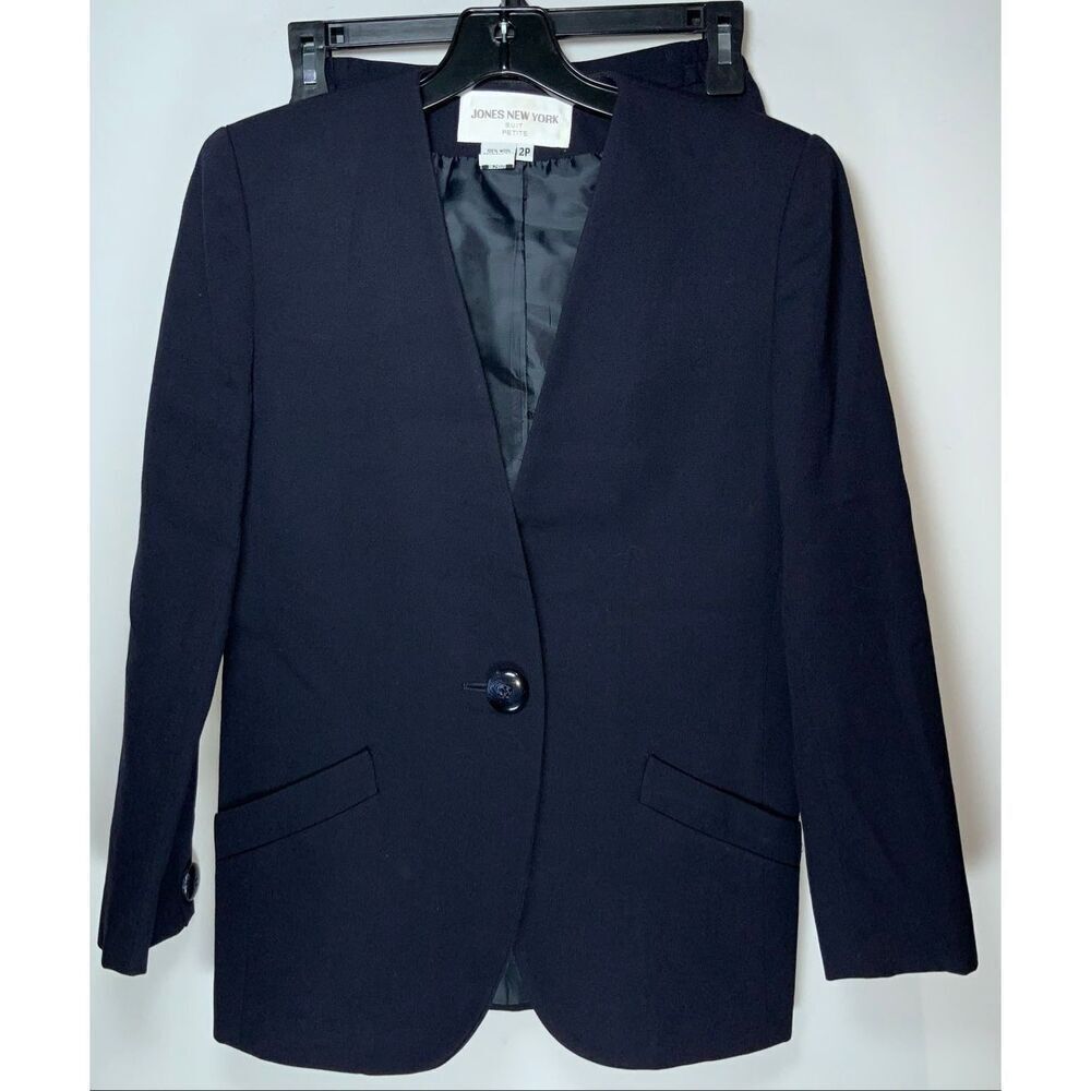 Jones New York Navy Blue vintage 90s wool suit set size 2 petite